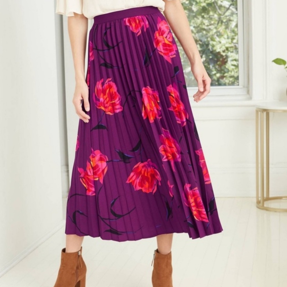 NWOT A New Day Accordian Pleated Purple Floral Print Skirt XXL